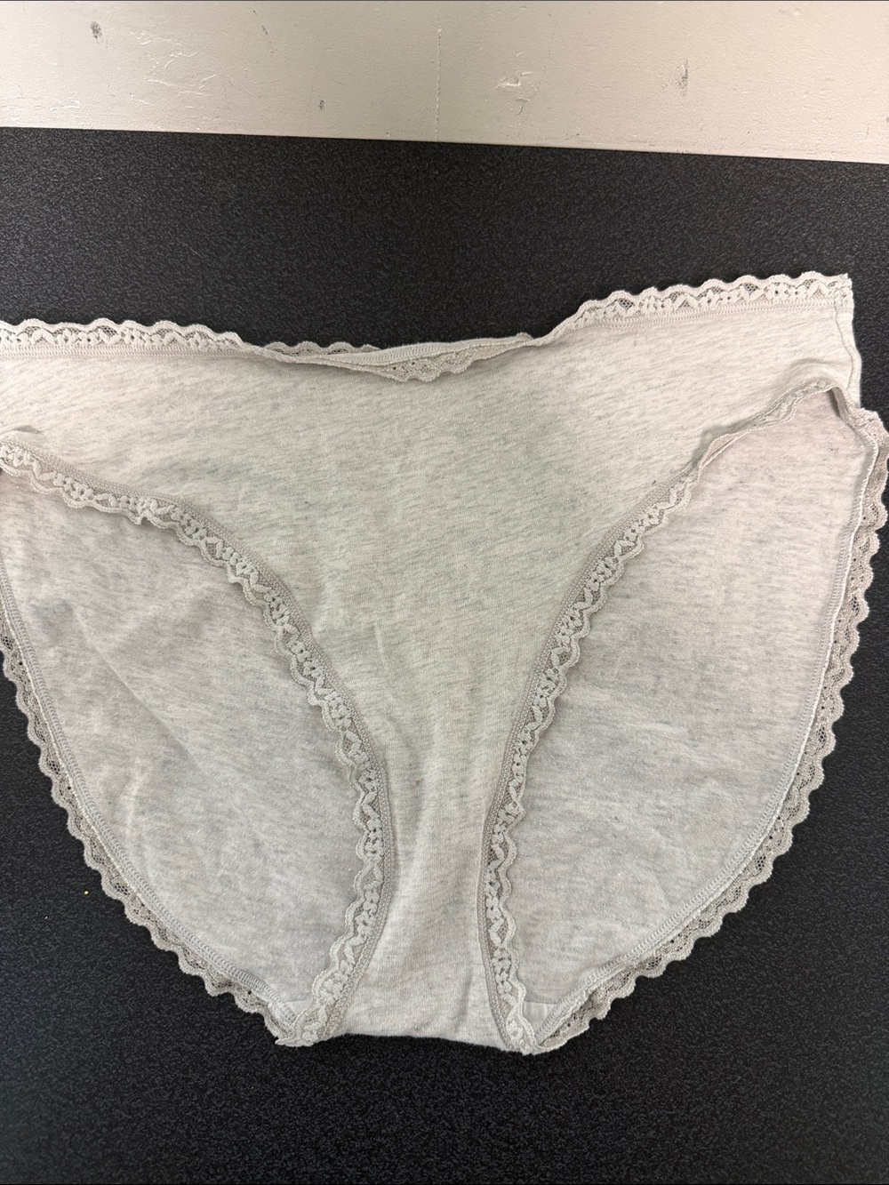 Women’s Lace-Trim Cotton Bikini Panty – Light Gray